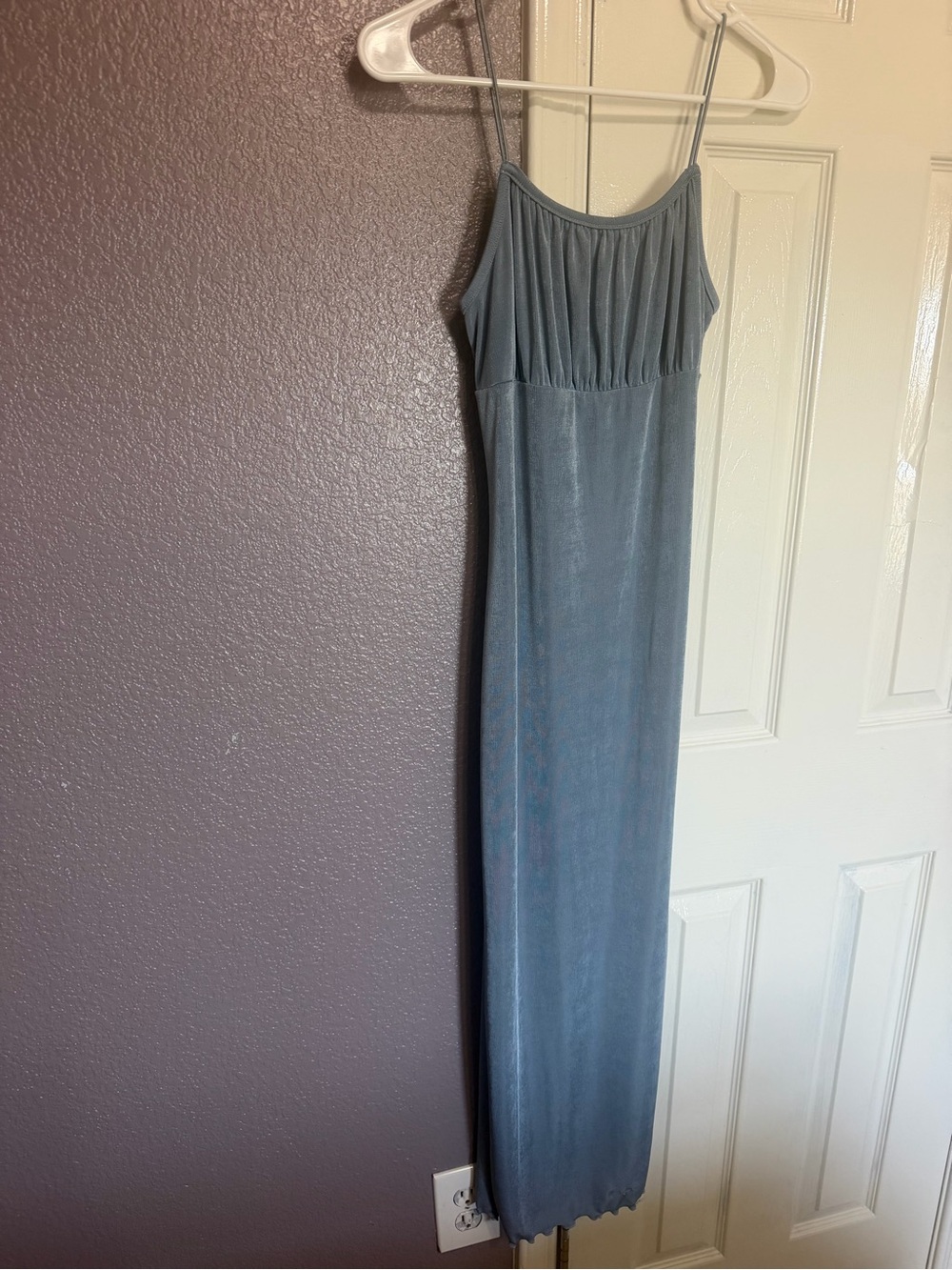 Ultra Flirt Slate Blue Maxi Slip Dress with Spaghetti Straps